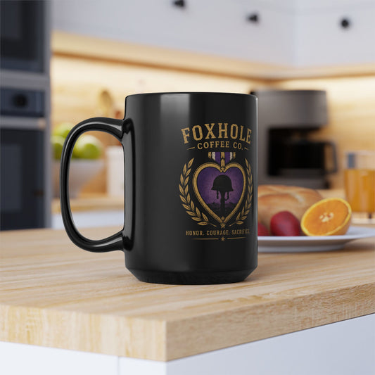 Honor the Sacrifice Black Mug — Purple Heart Tribute 15oz