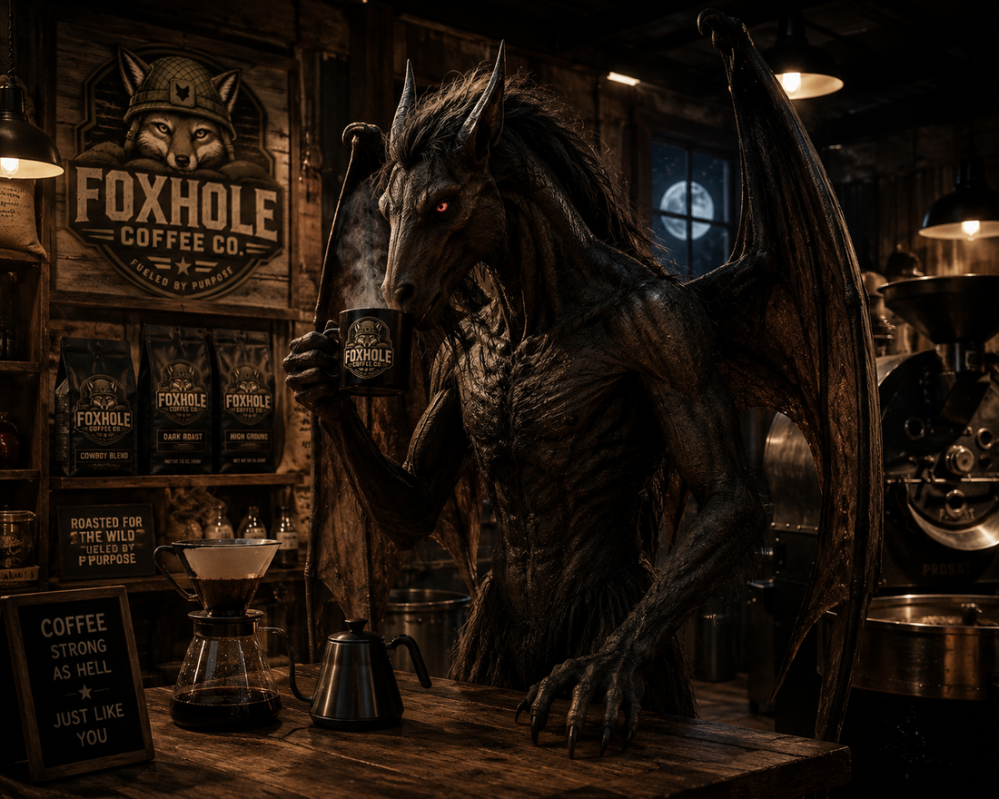 The Jersey Devil ordering a pour-over at the Foxhole Coffee roastery