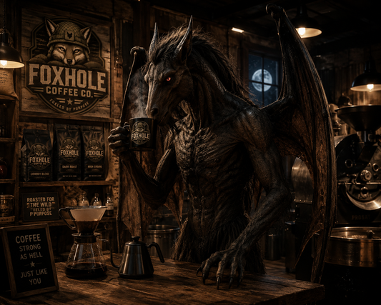 The Jersey Devil ordering a pour-over at the Foxhole Coffee roastery