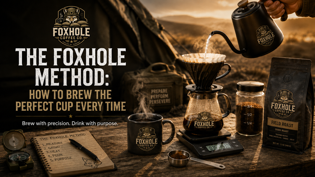The Foxhole Method brew guide with Foxhole Coffee Co. branding