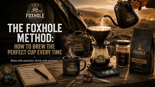 The Foxhole Method brew guide with Foxhole Coffee Co. branding