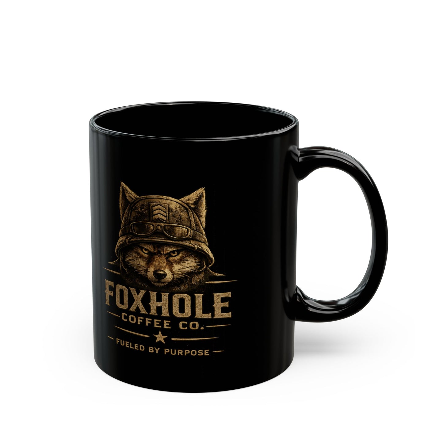 Foxhole Coffee Co. Black Mug — Fox Logo Coffee Cup (11oz/15oz)