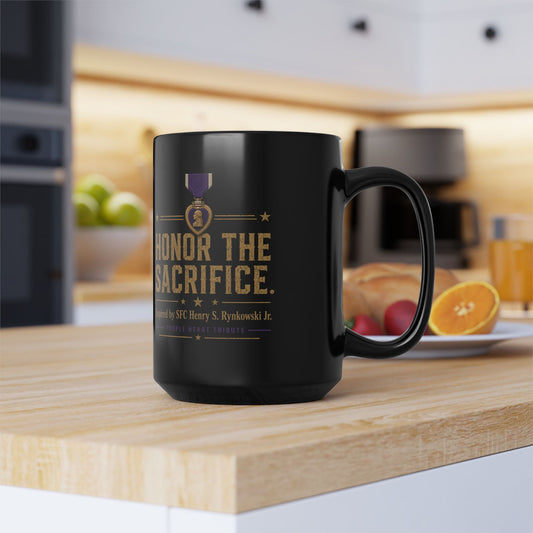 Honor the Sacrifice Black Mug — Purple Heart Tribute 15oz
