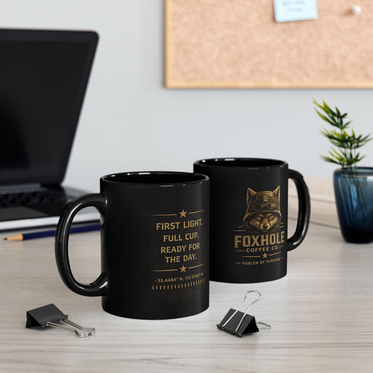 Foxhole Coffee Co. Black Mug — Fox Logo Coffee Cup (11oz/15oz)