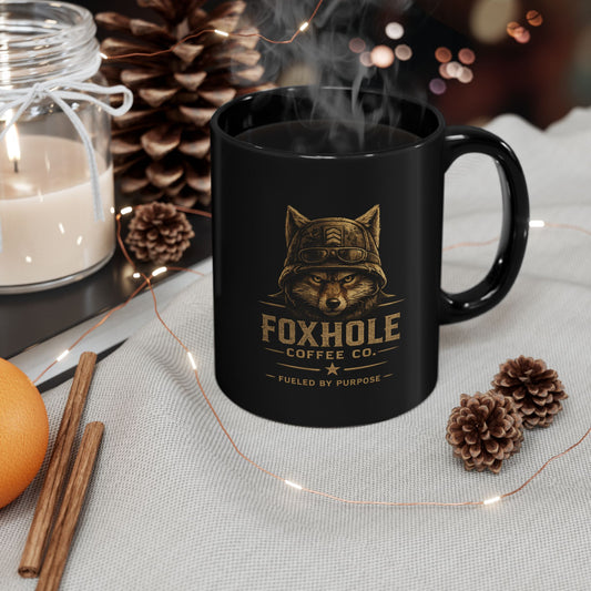 Foxhole Coffee Co. Black Mug — Fox Logo Coffee Cup (11oz/15oz)