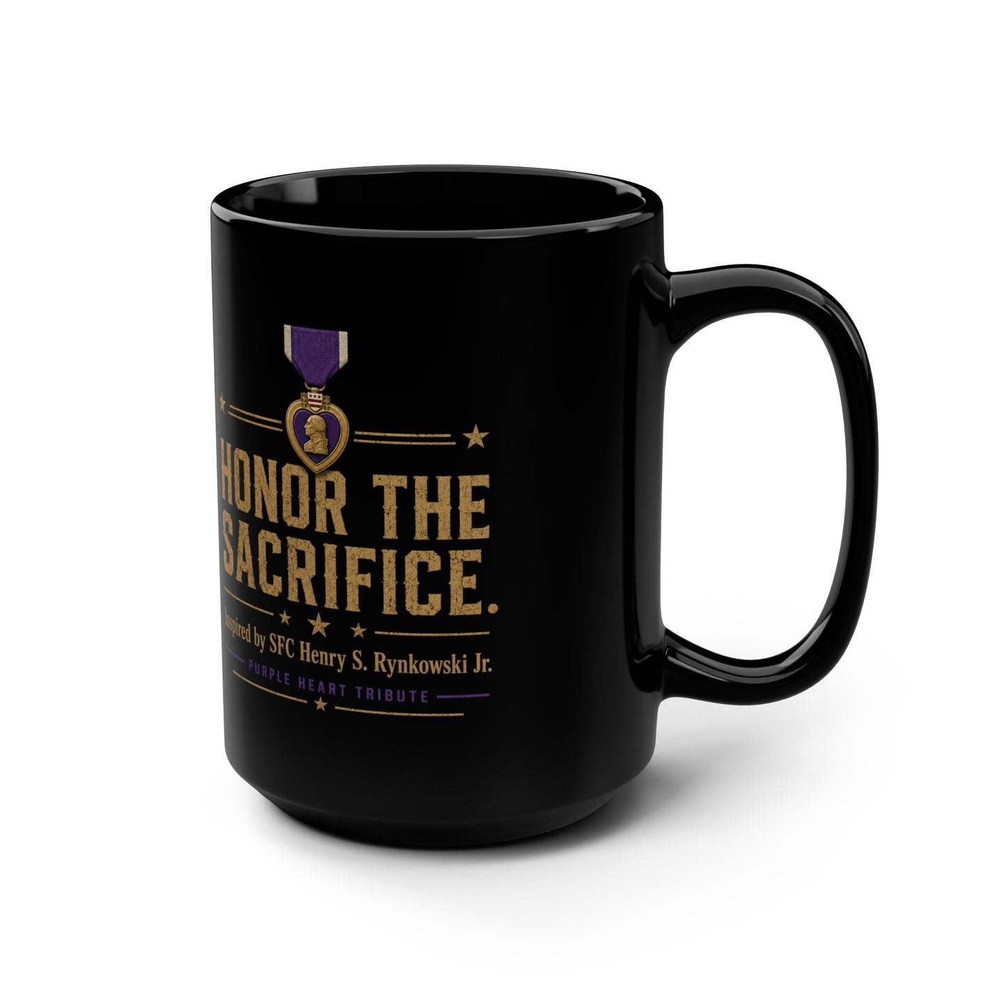 Honor the Sacrifice Black Mug — Purple Heart Tribute 15oz