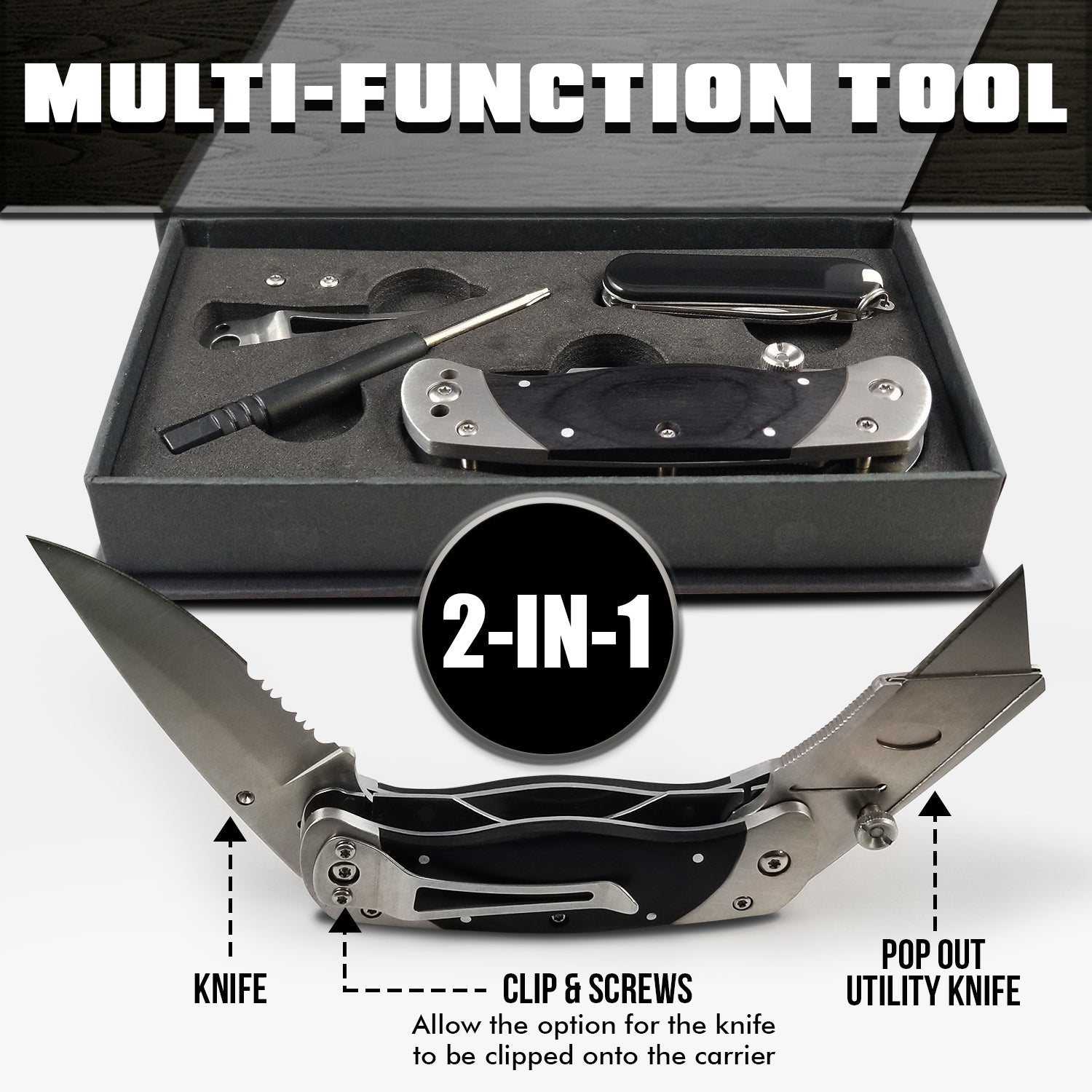 Premium Utility Knife, Folding Pocket Knife Combo, Box Cutter, Heavy Duty Dual Blades W/Belt Clip Gift Set for Dad Carpenter or Construction Worker