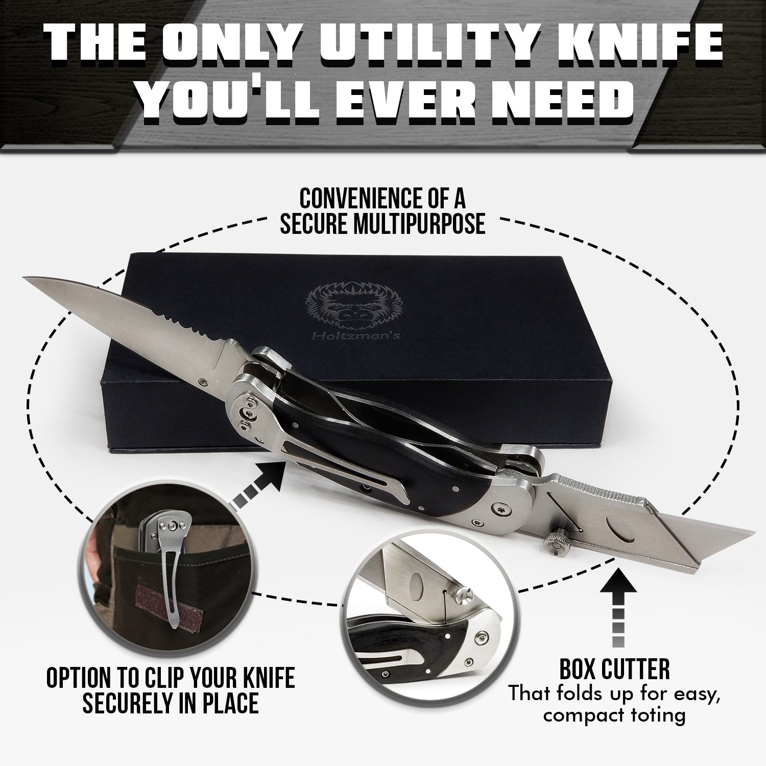 Premium Utility Knife, Folding Pocket Knife Combo, Box Cutter, Heavy Duty Dual Blades W/Belt Clip Gift Set for Dad Carpenter or Construction Worker